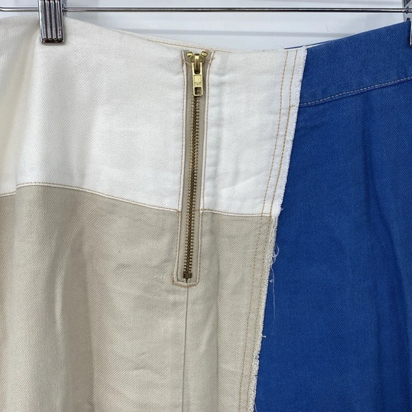 Anthropologie Holding Horses Frida Skirt Womens Sz 6 White Blue Colorblock Linen - Picture 5 of 13